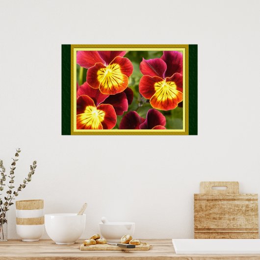 Rote und gelbe Stiefmütterchen (große Matten) Poster (Küche)