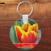 Rote und gelbe Tulip Floral Frauen Name Schlüsselanhänger (Vorderseite)
