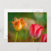 Rote und gelbe Tulpen auf texturiertem Hintergrund Postkarte (Vorne/Hinten)