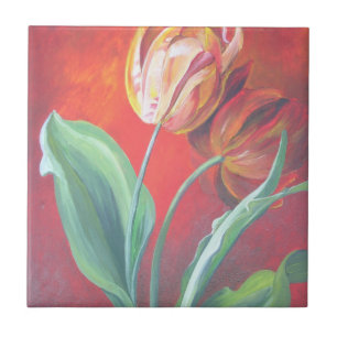 Rote und gelbe Tulpen Fliese