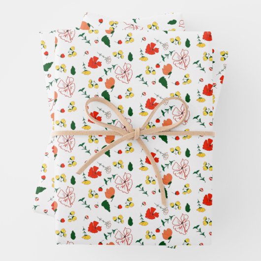 Rote und gelbe Wildblumen Geschenkpapier Set (Beispiel)