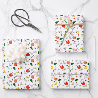 Rote und gelbe Wildblumen Geschenkpapier Set