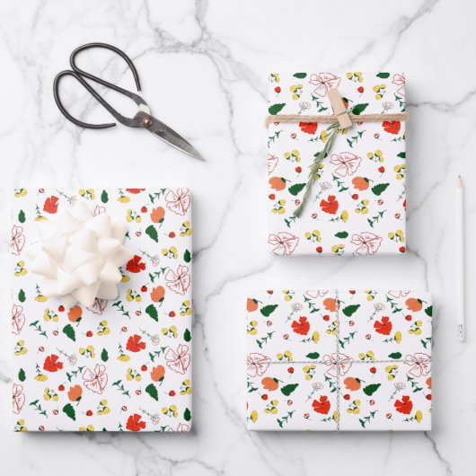 Rote und gelbe Wildblumen Geschenkpapier Set (Vorderseite)