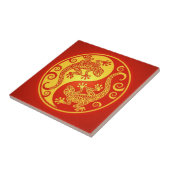 Rote und gelbe Yin Yang Geckos Fliese (Seite)