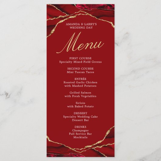 Rote und Gold Agate Menü Card Menükarte (Vorderseite)