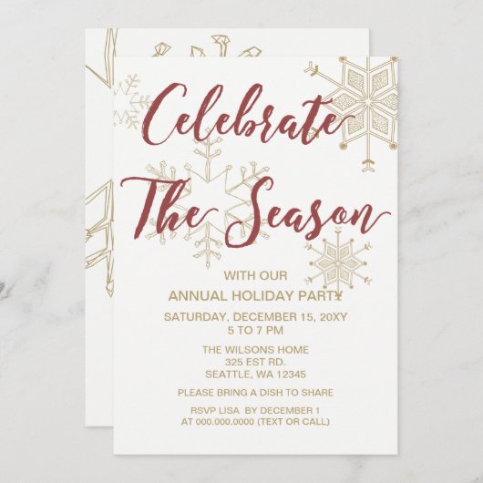 Rote und Gold Moderne Feiertage Einladung (Vorne/Hinten)