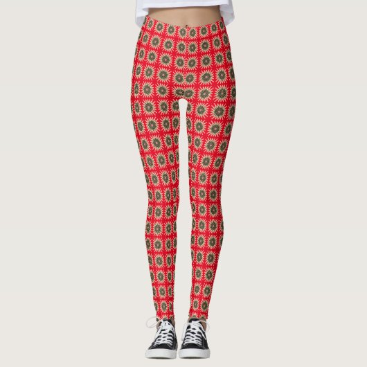 Rote und Gold Stars Leggings (Vorderseite)