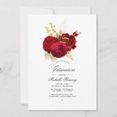 Rote und Gold Vintage Rose Quinceñera Einladung (Vorderseite)