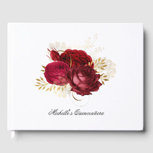 Rote und Gold Vintage Rose Quinceñera Gästebuch
