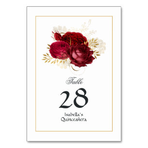 Rote und Gold Vintage Rose Quinceñera Tischnummer
