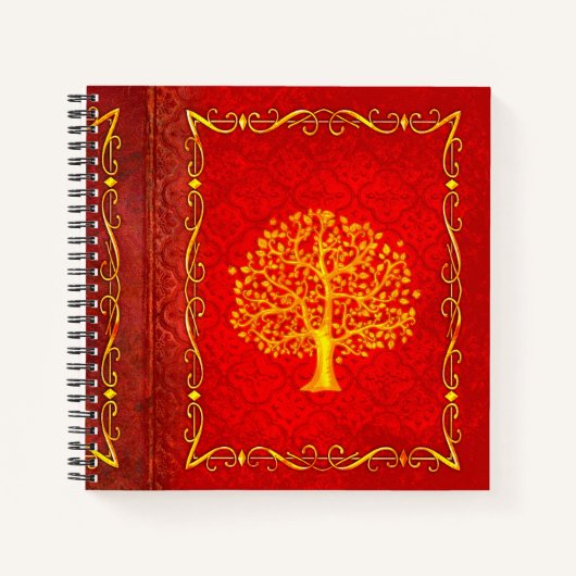 Rote und Goldbaum Imitate Leather Ancient Tome Notizblock (Vorderseite)