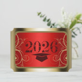 Rote und goldene Abschlussfeier Einladung (Stehend Vorderseite)