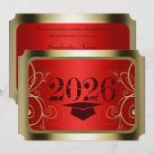 Rote und goldene Abschlussrahmen Einladung (Vorne/Hinten)