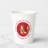 Rote und goldene Abstrakte Weihnachtsbäume und Hir Pappbecher (Vorderseite)