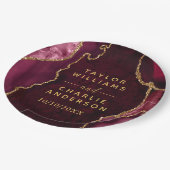 Rote und goldene Achat-Marmor-Hochzeit Pappteller (Schrägansicht)