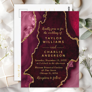 Rote und goldene Achat-Marmor-Hochzeit Postkarte