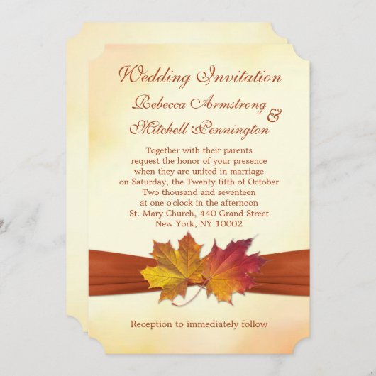 Rote und goldene Ahornkerne Blätter Hochzeitsreise Einladung (Vorne/Hinten)