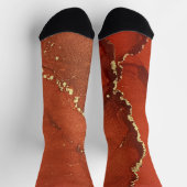 Rote und goldene Alkoholtinte Abstrakte Kunst Socken (Oben)