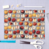 Rote und goldene Äpfel auf grauem Muster Seidenpapier (Handwerk)