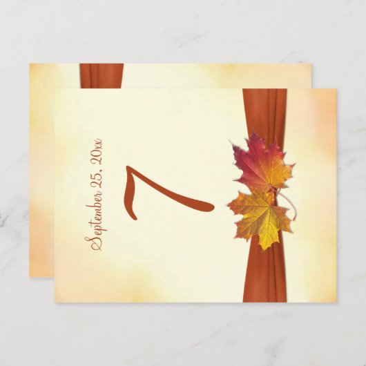 Rote und goldene Autumnal-Blätter Tischnummer (Vorne/Hinten)