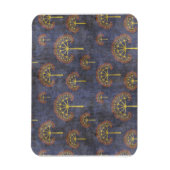 Rote und goldene Bäume auf Grunge Blue Magnet (Vertikal)