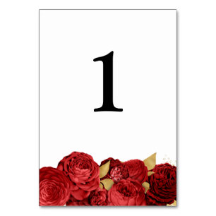 Rote und goldene Blumen-Hochzeitstisch-Nummernkart Tischnummer