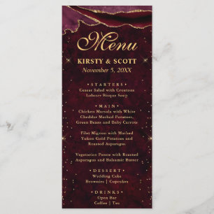 Rote und goldene falsche Glitter-Achat-Hochzeit Menükarte