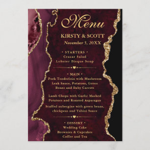 Rote und goldene falsche Glitter-Achat-Hochzeit Menükarte
