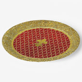 Rote und goldene Fleur-de-lis Pappteller (Schrägansicht)