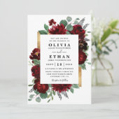 Rote und goldene florale Rustikale Elegante Weiße  Einladung (Stehend Vorderseite)