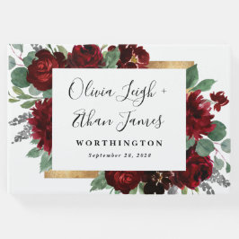 Rote und goldene florale Rustikale Elegante Weiße  Gästebuch