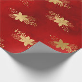 Rote und goldene Fohlen Winterpoinsettia Geschenkpapier (Ecke)