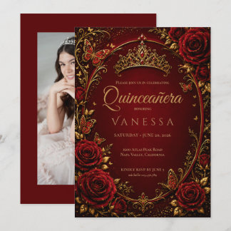 Rote und goldene Foto-Quinceanera-Einladung Einladung