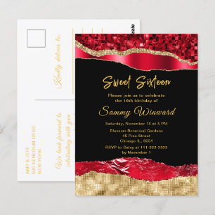 Rote und goldene Glam-Tears Sweet Sixteen Postkarte