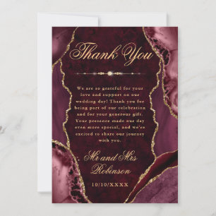 Rote und goldene Glitter-Achat- und Murmelhochzeit Dankeskarte