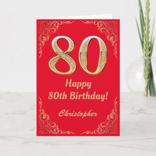 Rote und goldene Glitzer im 80. Geburtstag Karte