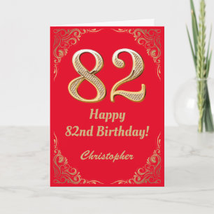 Rote und goldene Glitzer im 82. Geburtstag Karte