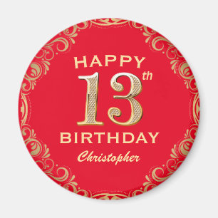 Rote und goldene Glitzer-Rahmen der 13. Geburtstag Magnet