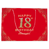Rote und goldene Glitzer Rahmen für die 18. Geburt Große Geschenktüte (Rückseite)