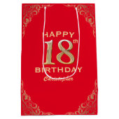 Rote und goldene Glitzer Rahmen für die 18. Geburt Mittlere Geschenktüte (Rückseite)