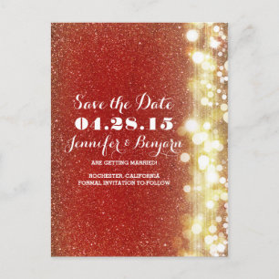 rote und goldene Glitzer-Saitenleuchten Save the D Ankündigungspostkarte