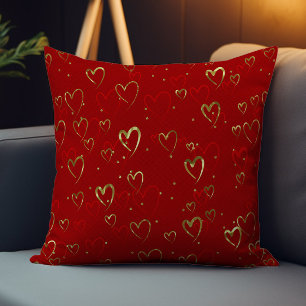 Rote und goldene Herzen auf rotem Valentinstag-Mus Kissen