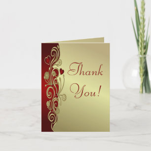 Rote und goldene Herzen und Schriftrollen Danke