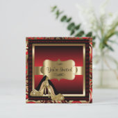 Rote und goldene High Heels 00. Geburtstag Einladu Einladung (Stehend Vorderseite)