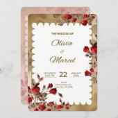 Rote und goldene Hochzeit Einladung (Vorne/Hinten)