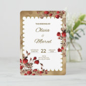 Rote und goldene Hochzeit Einladung (Stehend Vorderseite)