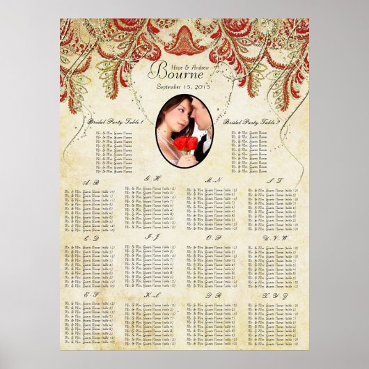 Rote und goldene Hochzeitstabelle für Ihr Foto Poster (Vorne)