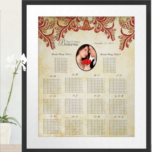 Rote und goldene Hochzeitstabelle für Ihr Foto Poster