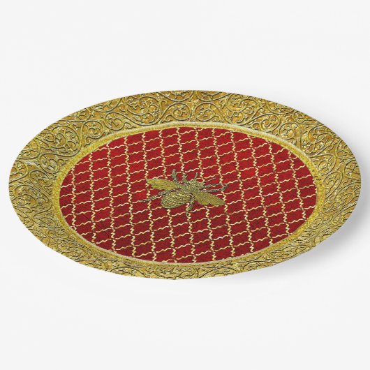Rote und goldene Honigbiene Pappteller (Schrägansicht)