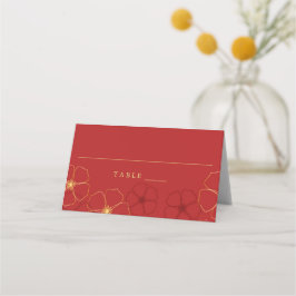 Rote und goldene Kirschblüten Hochzeitsstimmung Pl Platzkarte